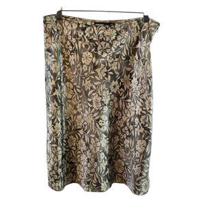 DKNY VINTAGE 100% SILK SKIRT SIZE PETITE 12 SIDE ZIP FLORAL GRAY CREAM